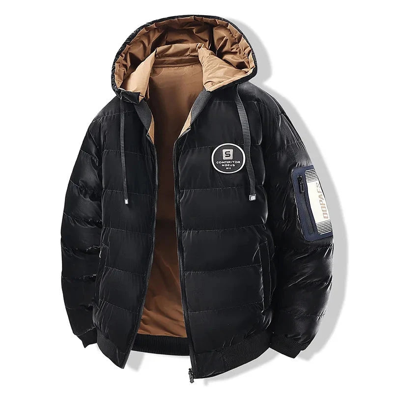 Double Sided Outerwear Men's New Cotton Padded Parkas Men Autumn Winter Jacket Brand Warm Comfortable Down Jacket Removable Hat exovai.com