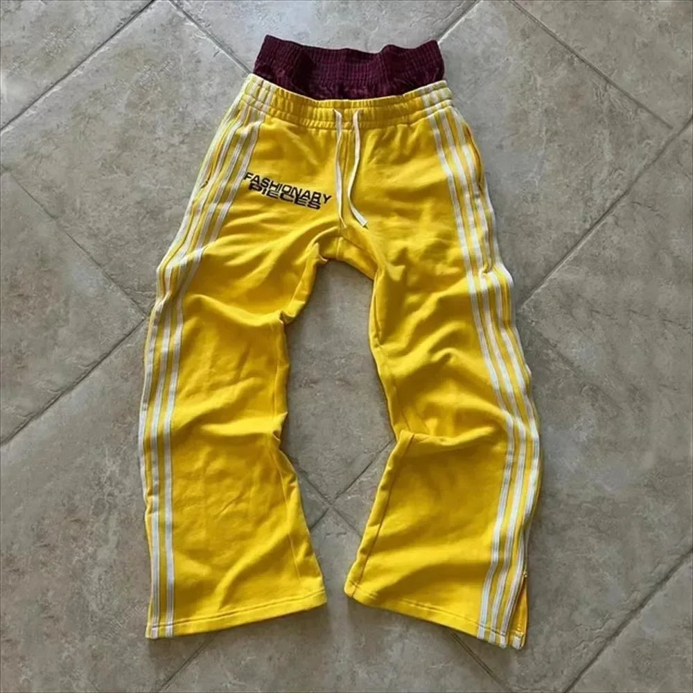 American Retro Striped Knitted Pants Men Y2k Street Harajuku Trendy Brand Oversized Trousers Loose Casual Wide Leg Pants Women exovai.com