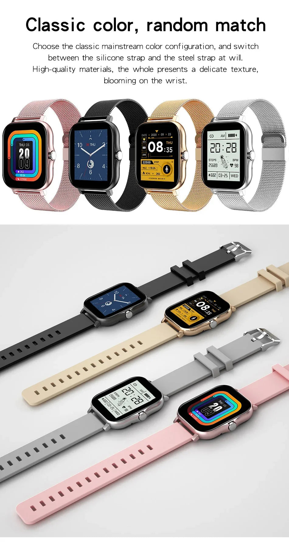 Smart watch for android phone.1.44 inch color screen full touch bluetooth call smart watch magnetic charging exovai.com