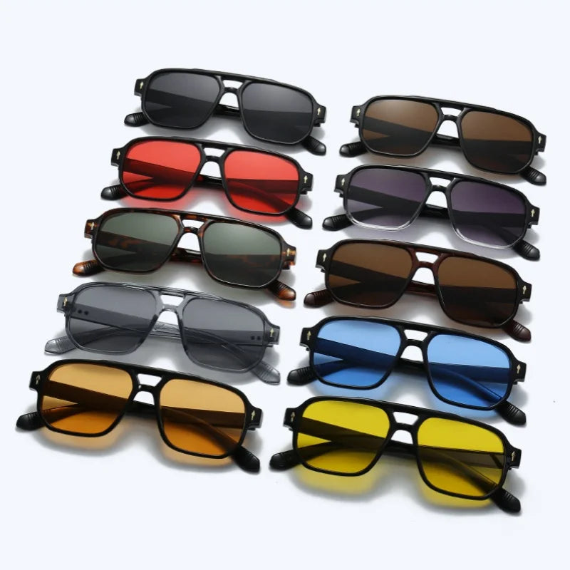 New Retro Double Bridge Square Sunglasses For Women Men Fashion Luxury Design Rivets Sun Glasses Trending Shades UV400 Eyeglasse exovai.com