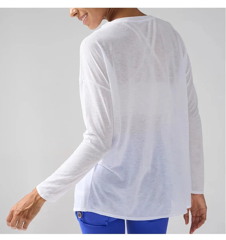 Gym Sports Tops Workout T-shirts Women Yoga Clothing Running Loose Slim Quick Dry Training Long Sleeve Blouse Fitness Tops👚 exovai.com