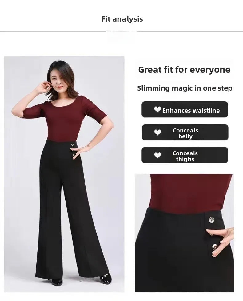 High Waist Wide Leg Pants Women's Spring Autumn Long Drapey Latin Dance Pants Modern Dance Trousers for Women Commute Sle exovai.com