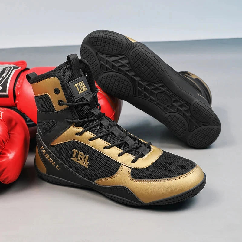 Wrestling shoes male Boxing Shoes Fighting Sanda Strength High Top Shoes light fighting Boots Weightlifting shoe Sneakers exovai.com