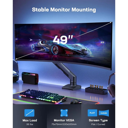 Heavy Duty Monitor Arm for 49 inches Screens up to 35 lbs, Aluminum Ultrawide Screen Arm for Samsung Odyssey G9 and More exovai.com