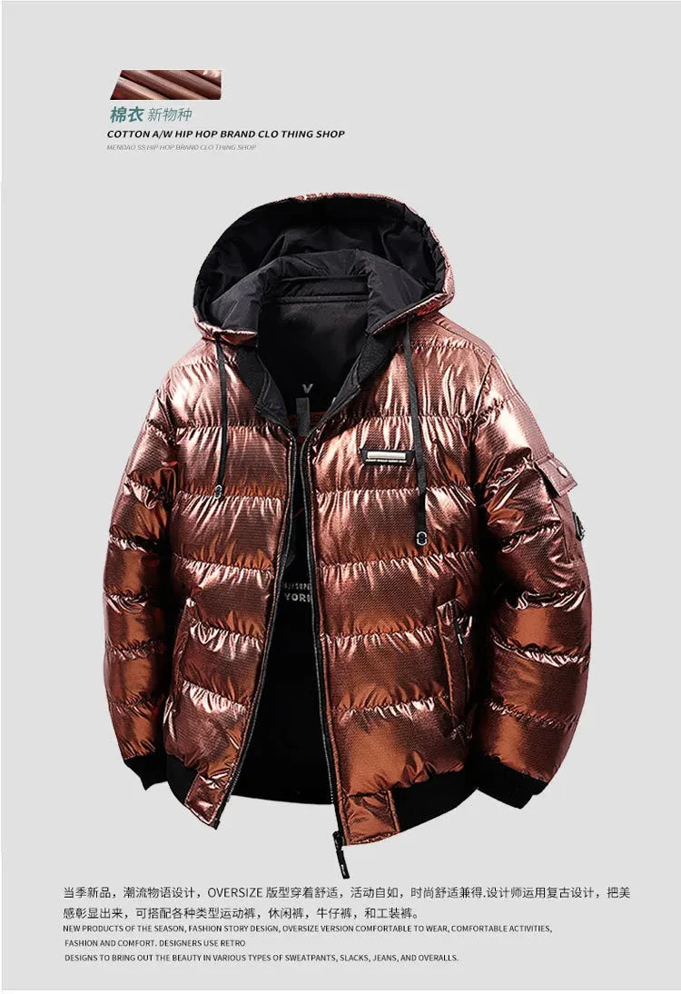 Men's Fashion Puffer Jacket Cotton Padded Thick Warm Puffy Parkas Hooded Windproof Thermal Overcoat Outerwear Plus Size L-5XL exovai.com