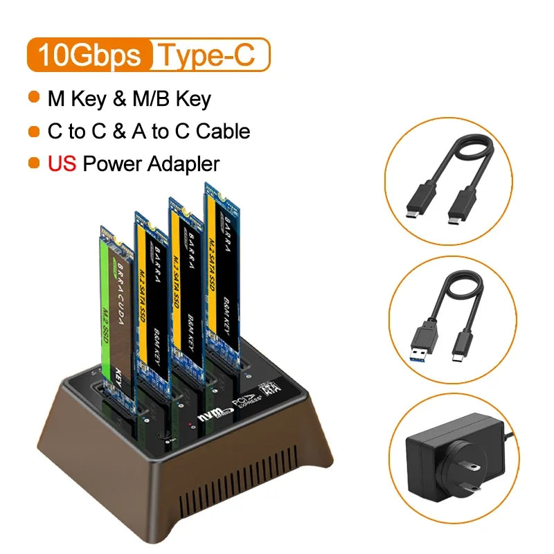 MAIWO 4 Bay M.2 Nvme Docking Station M/B Key Type-C 10Gbps M.2 Case USB C SSD Case NVME and NGFF External HD with Fan for PC exovai.com