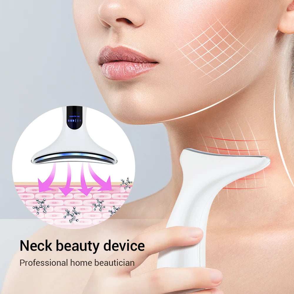 EMS Three Color Light Firming Rejuvenating Neck Beauty Device Skin Ion Importer Facial Lifting Neck Lines Wrinkles Device exovai.com