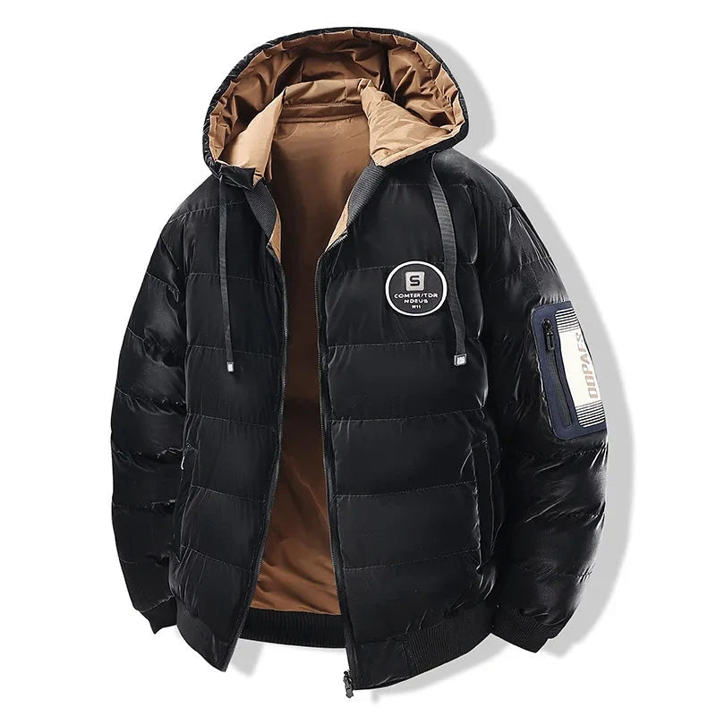 Double Sided Outerwear Men's New Cotton Padded Parkas Men Autumn Winter Jacket Brand Warm Comfortable Down Jacket Removable Hat exovai.com