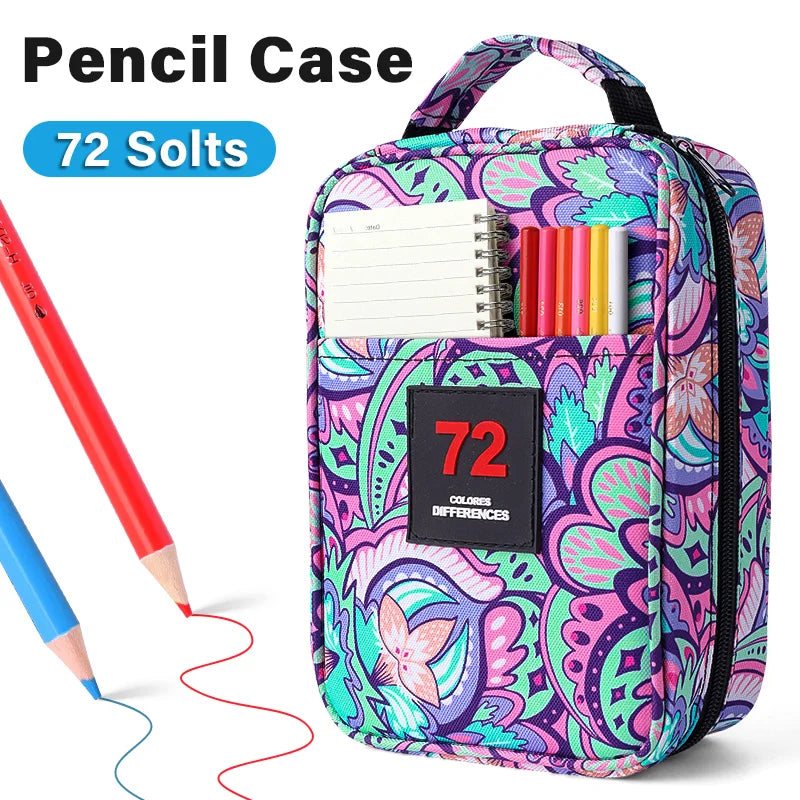 72 Slots Color Pencil Case,Pen Case Organizer with Handy Wrap & Zipper,Multilayer Holder,Colored Pencils & Gel Pen Bag exovai.com