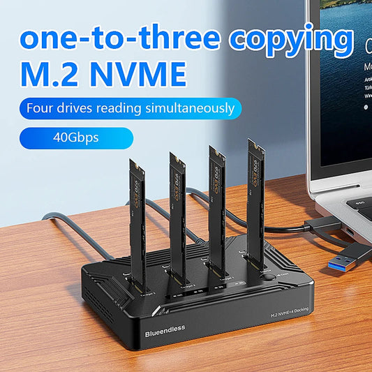 Blueendless 4 bay M.2 NVME SSD Docking Station with offline clone USB4 40Gbps M2 Nvme PCIE SSD enclosure external harddisk case exovai.com