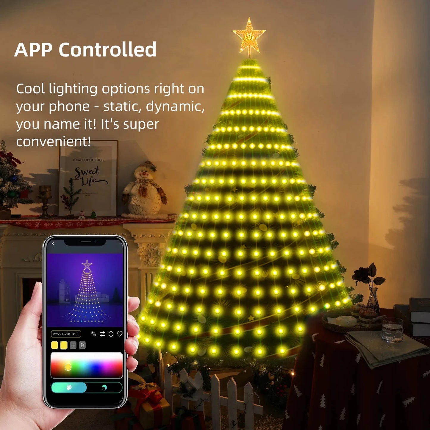 1.8/2.1m Smart APP Christmas Tree Star Lights RGB LED Fairy String Light DIY Picture Xmas Decoration Lighting for Home Holiday exovai.com