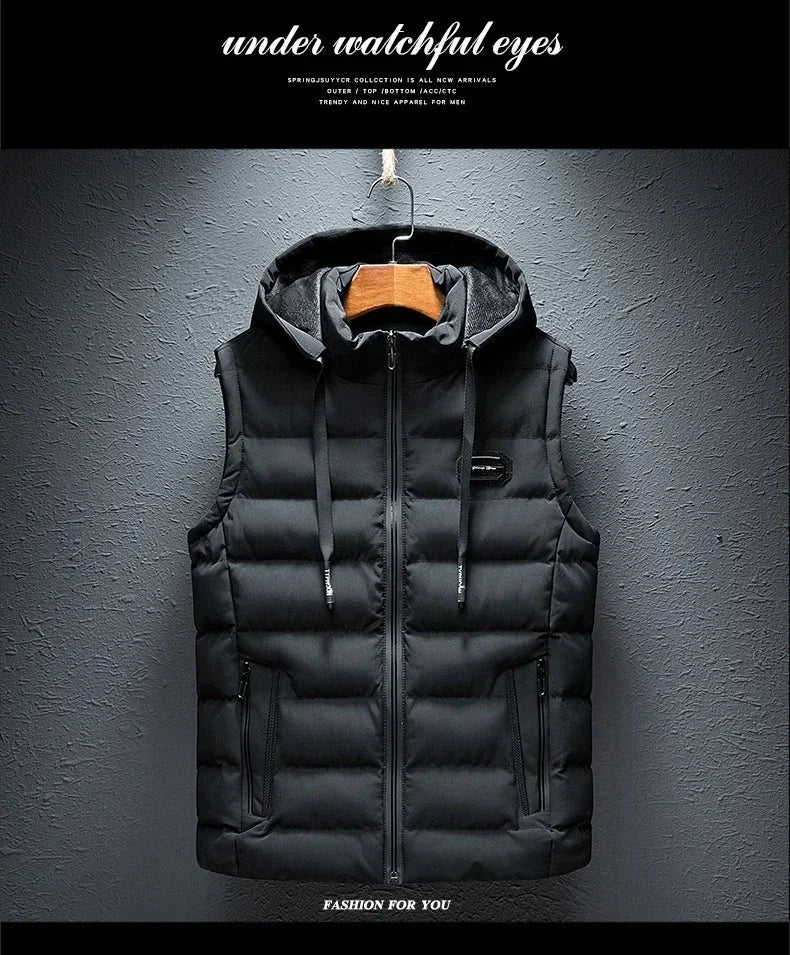 Brand Mens Jacket Sleeveless Vest Hooded Fashion Casual Coats Male Cotton-Padded Men's Vest Men Zipper Waistcoats Plus size 6XL exovai.com