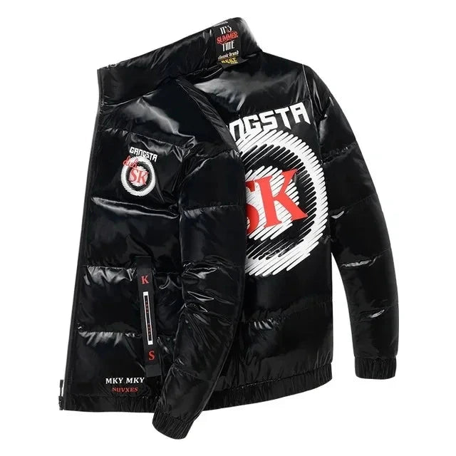 New Bright Leather Men Thicken Warm Winter Jacket Casual Parka Outwear Autumn Waterproof Stand Collar Hooded Coat Clothing exovai.com