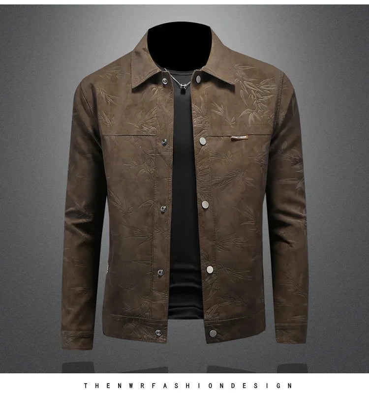 Luxury Flocking Bomber Jacket Mens 2025 Autumn Business Vintage Casual Slim Jacket Lapel Single Breasted Jacquard Coats Jacket exovai.com