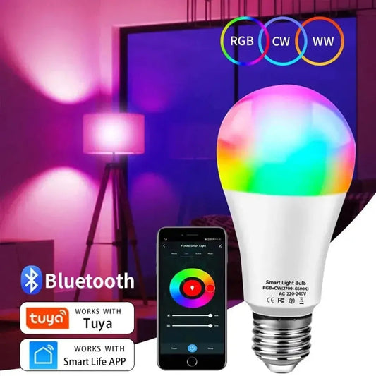 Tuya Smart LED Bulb E27 APP Control Dimmable Light Bluetooth RGB Lamp 220V Bedroom Decoration Party Lighting Smart Life exovai.com