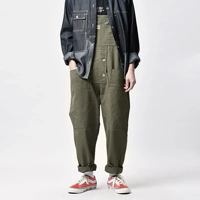 Japanese Style Loose Fit Jumpsuit Cargo Pants Bell Bottoms Dad Pants Ins Popular Same Style Tank For Men Women exovai.com