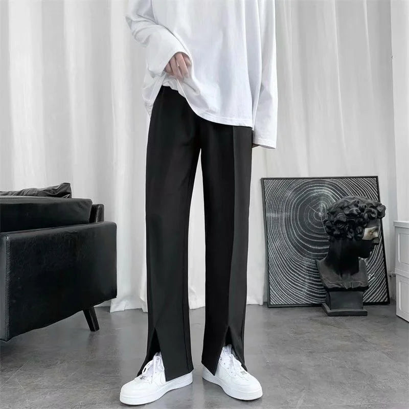 Spring/Summer Black Suit Pants Men Fashion Society Mens Dress Pants Korean Loose Straight Pants Mens Office Formal Trousers exovai.com