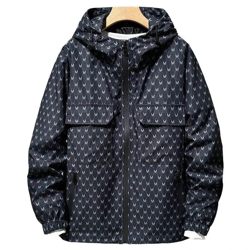 Men's Fashion Casual Spring Autumn Clothing Windproof Loose Jacket Black Color Outdoor Hooded Punching Jacket 7XL exovai.com
