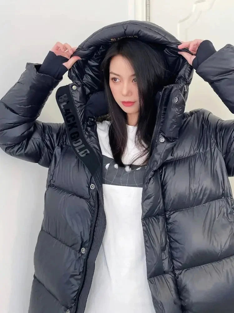 Winter Women Loose Cotton Padded Jacket Korean Ladies Long Over The Knee Puffer Coat Female Hooded Black Warm Cotton Padded exovai.com