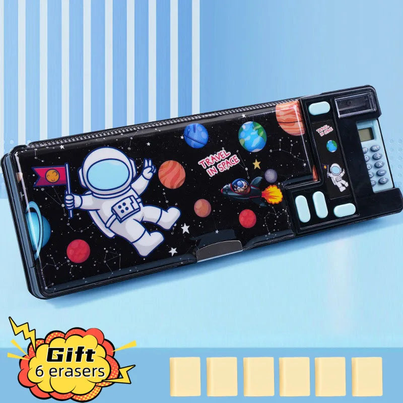 Cartoon Calculator Multifunctional Pencil Case Elementary Students Large Capacity Stationery Box Double-layer Double Opening exovai.com