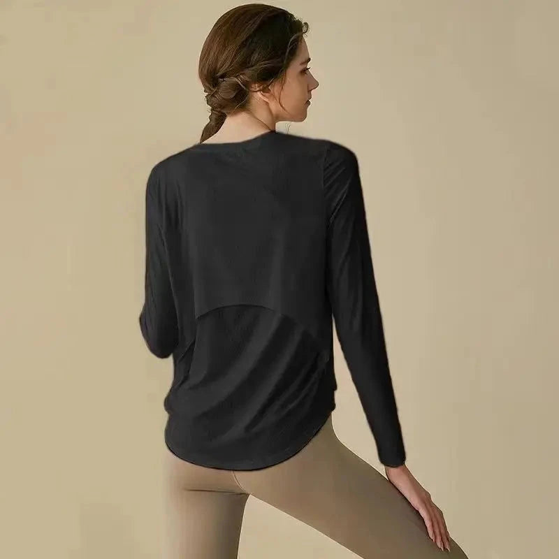 gym Sports Top T-shirt Women Yoga Clothing Running Loose Slim Quick Dry Training Long Sleeve Thin Blouse Fitness Tops Autumn Gym exovai.com