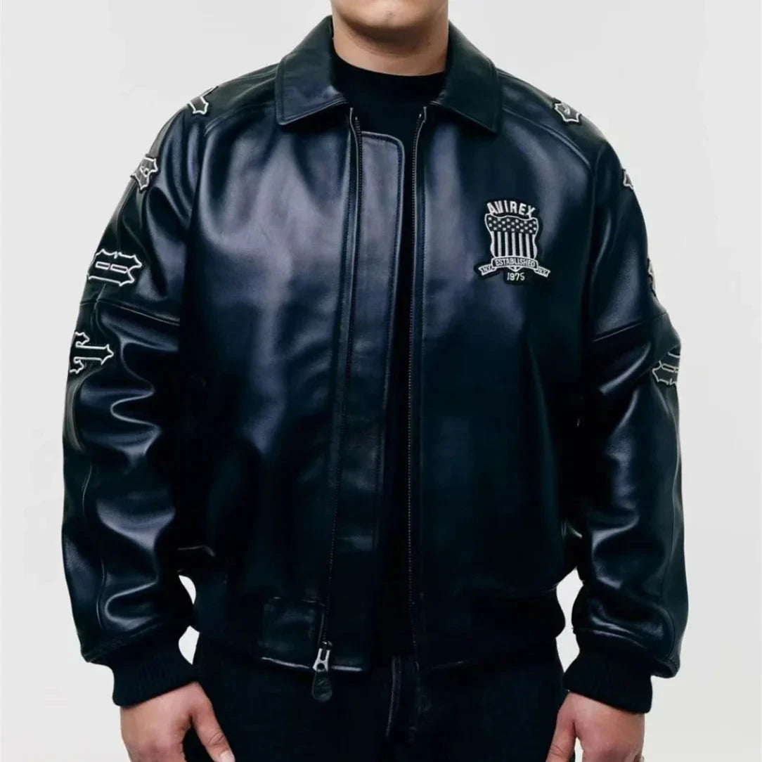 AVIREX Genuine French Lamb Leather Jacket Men's US Size Flight Suit Sports Casual Coat Tops exovai.com