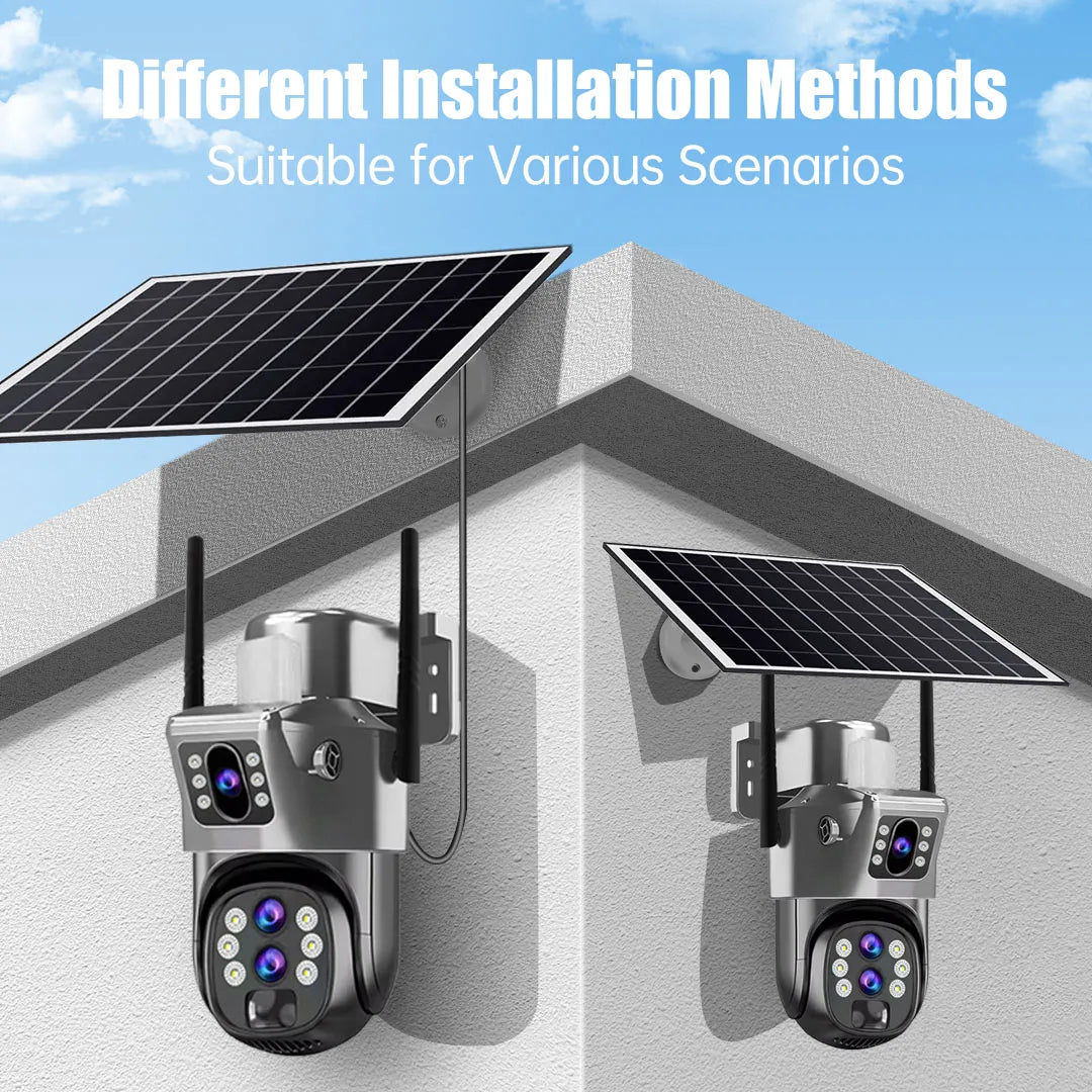 10X Optical Zoom 4G SIM Solar Camera 6K 12MP Three Lens WiFi Outdoor Surveillance Camera PIR Auto Tracking Solar Security CCTV exovai.com