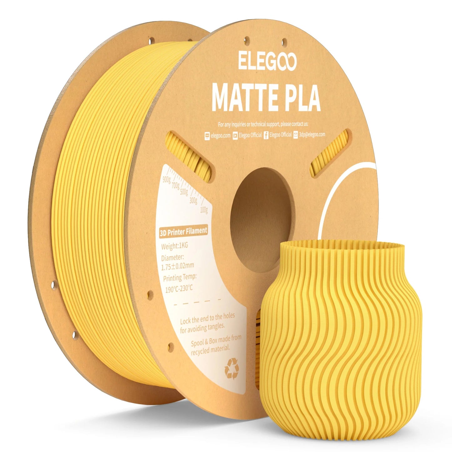 ELEGOO Matte PLA Filament 1KG,1.75mm FDM 3D Printer Filament Dimensional Accuracy +/- 0.02mm, 1kg Carboard Spool (2.2lbs) exovai.com