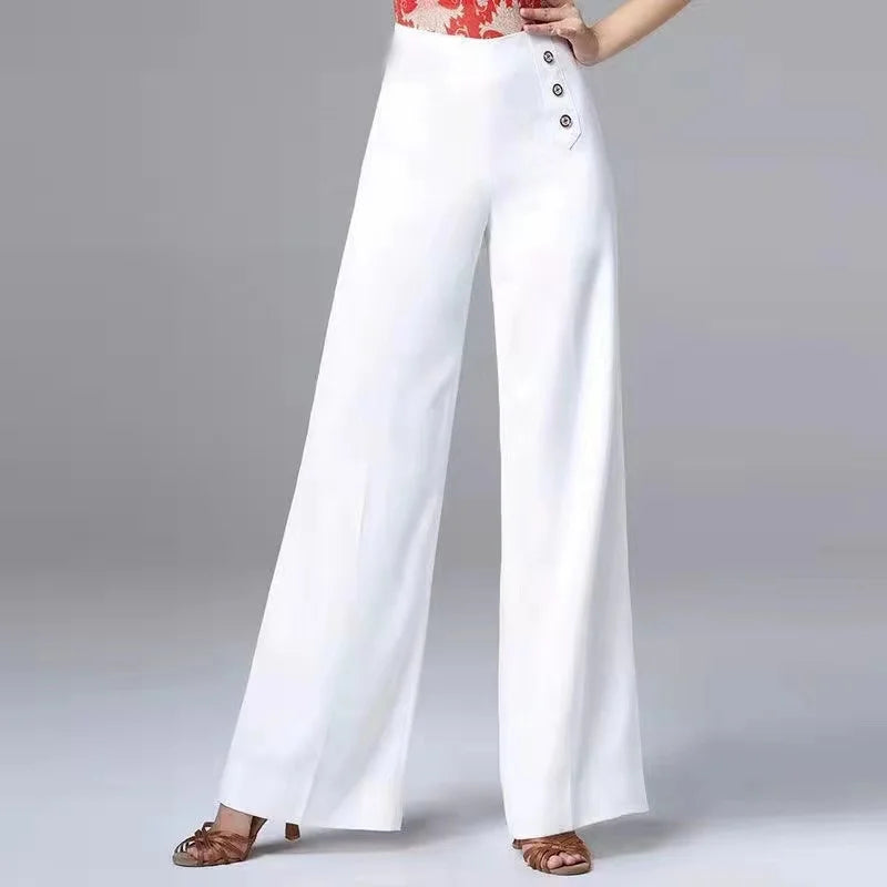 High Waist Wide Leg Pants Women's Spring Autumn Long Drapey Latin Dance Pants Modern Dance Trousers for Women Commute Sle exovai.com
