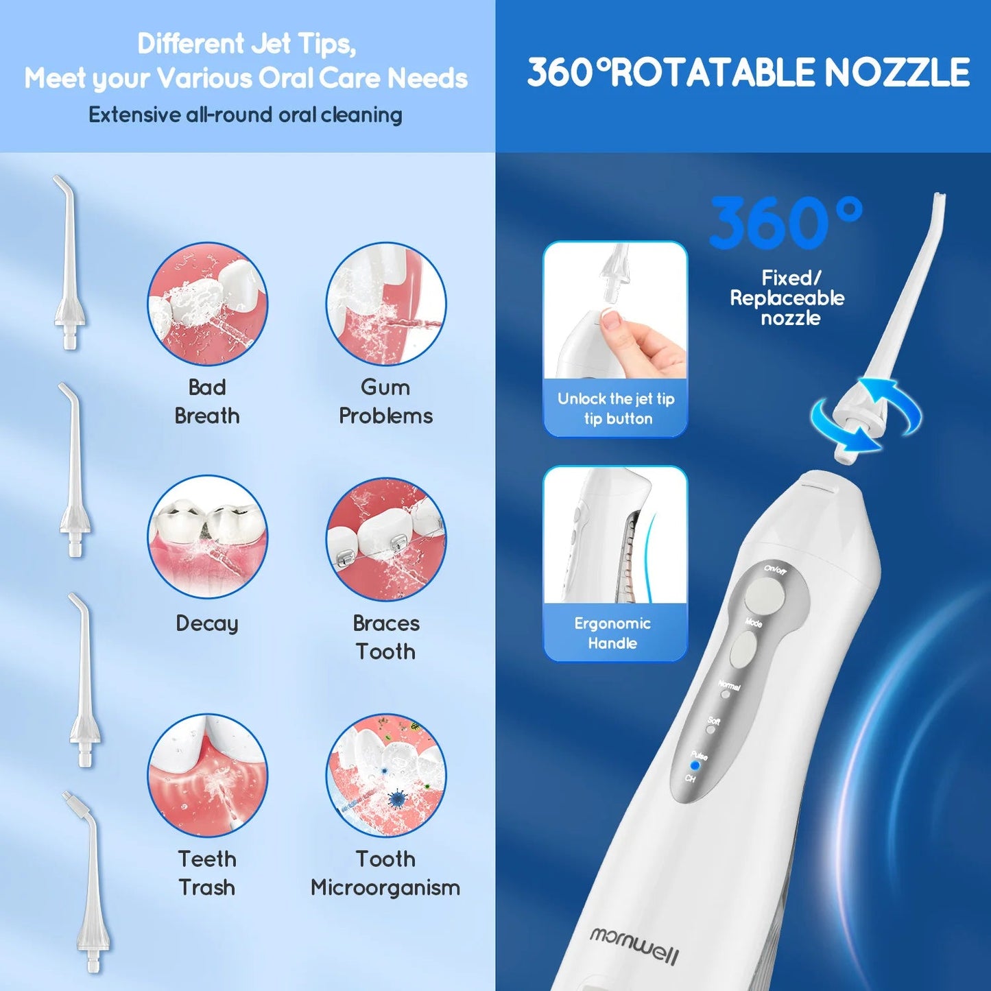 Water Dental Flosser Teeth Picks 4 Jets 3 Modes Portable Cordless D52 Water Flosser for Teeth Cleaner IPX7 Waterproof Oral Picks exovai.com