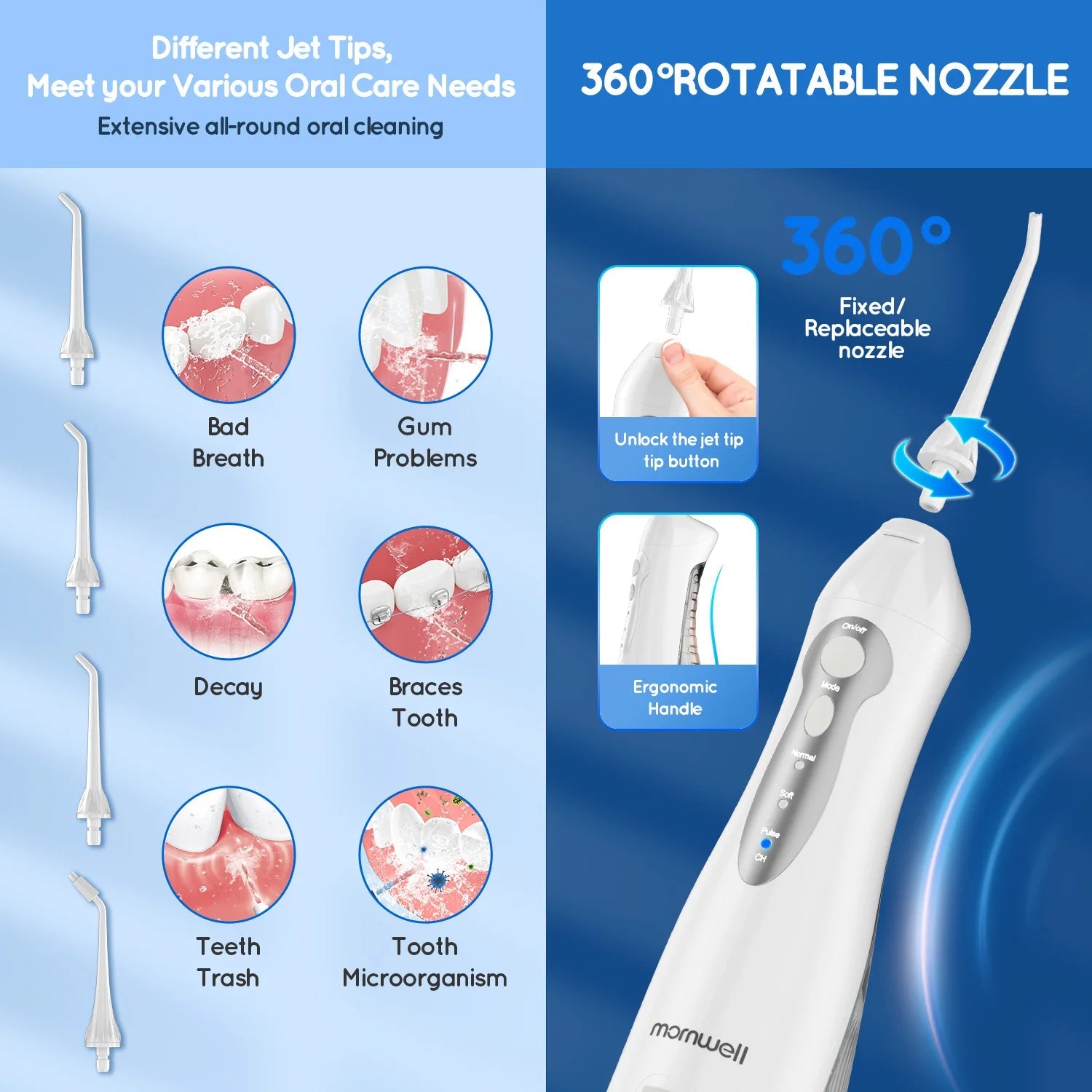 Water Dental Flosser Teeth Picks 4 Jets 3 Modes Portable Cordless D52 Water Flosser for Teeth Cleaner IPX7 Waterproof Oral Picks exovai.com