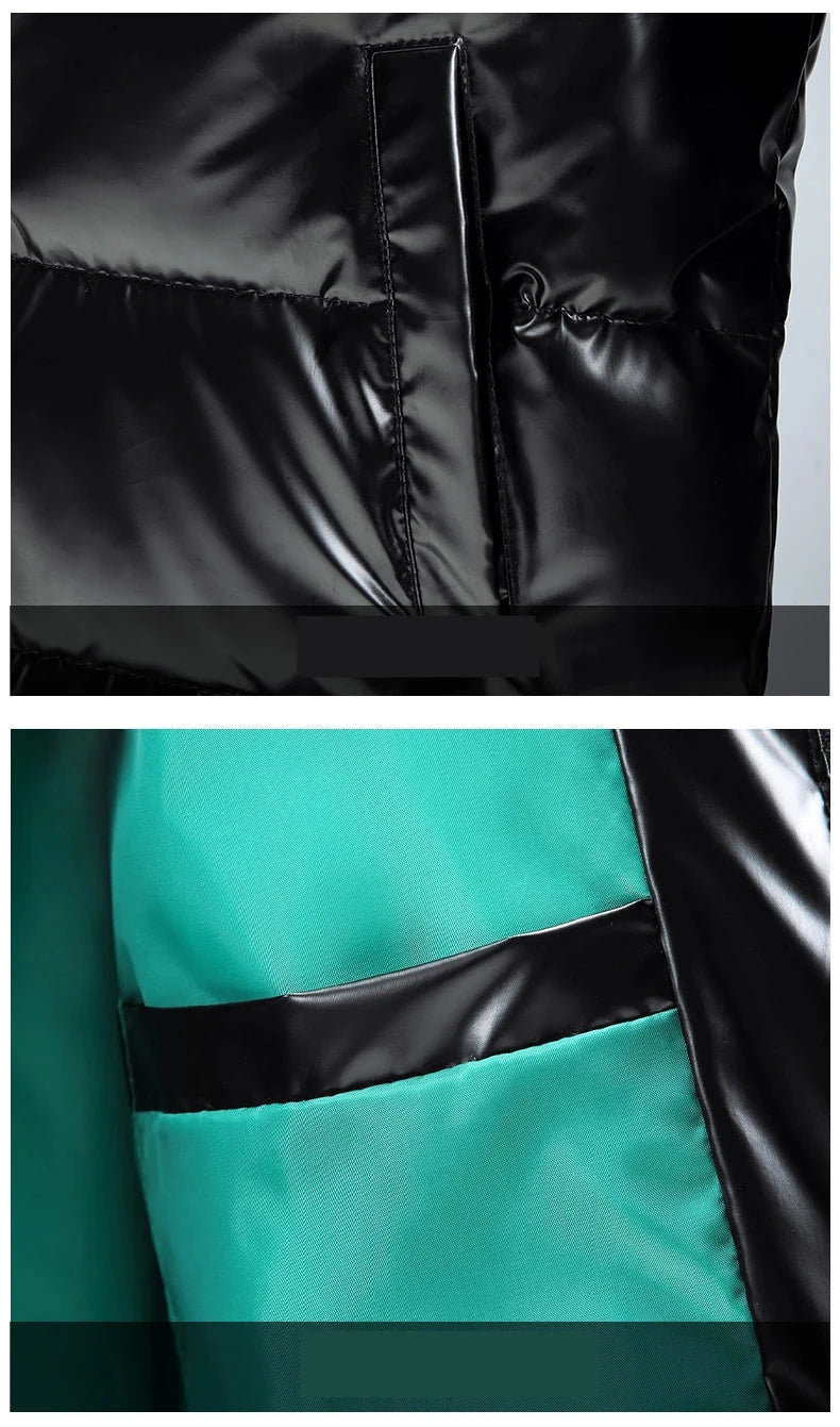 Winter 2024 Warm Light Long Parkas Waterproof Jacket Men Large Size Thicken Smooth Shiny Hooded Cotton-padded Coats Men exovai.com