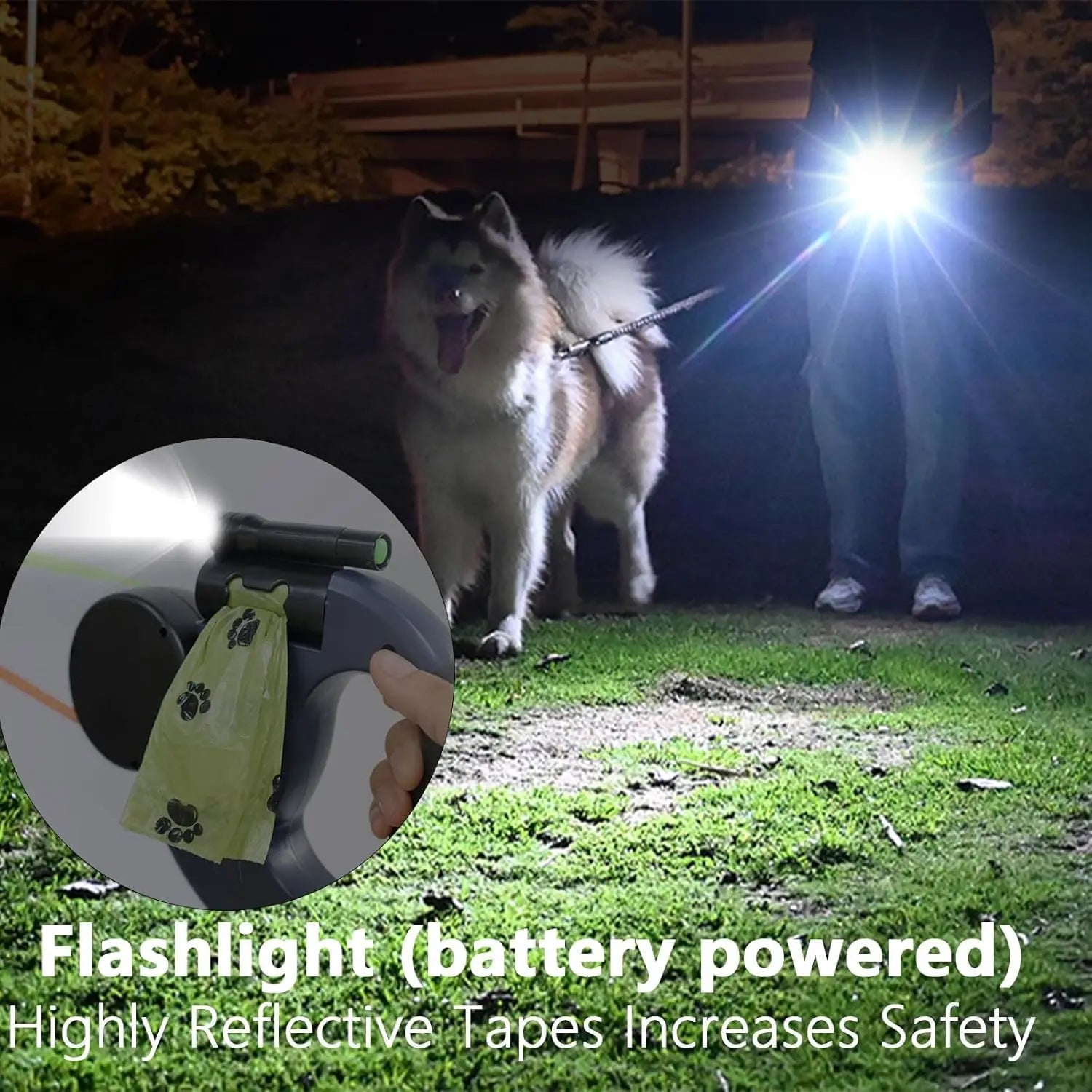 2 In1 Multi-functional LED Light Pet Leash Automatic Retractable 3M/5M Reflective 360 Swivel Dual Dog Leash with Bag Container exovai.com