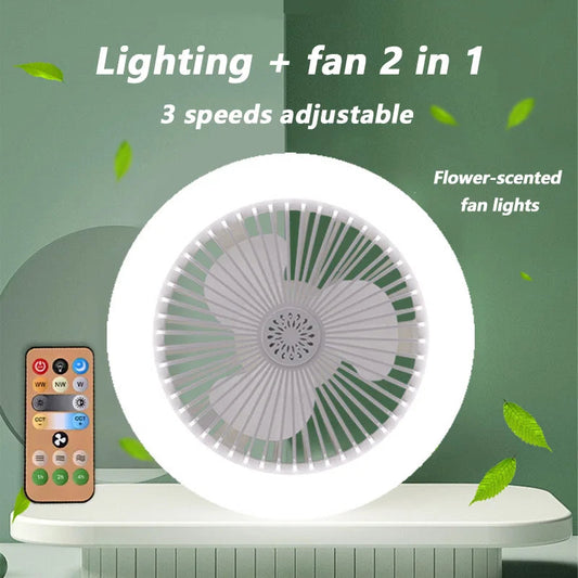 2 In 1 Energy Saving Remote Control Ceiling Fan Lamp Infinitely Dimmable E27 Base Bottom Noise Mute LED Decorative Light 85-265V exovai.com