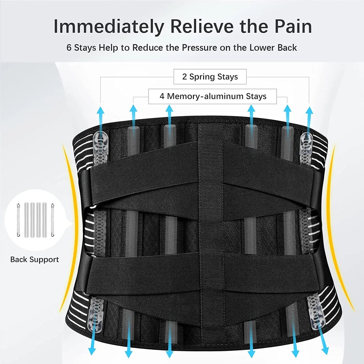 Back Braces for Lower Back Pain Relief with 6 Stays, Breathable Back Support Belt, Anti-skid lumbar support belt with 16-hole exovai.com