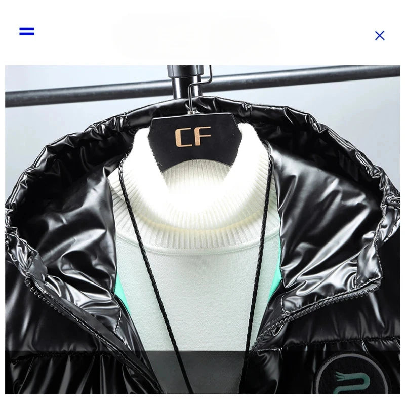 Winter 2024 Warm Light Long Parkas Waterproof Jacket Men Large Size Thicken Smooth Shiny Hooded Cotton-padded Coats Men exovai.com