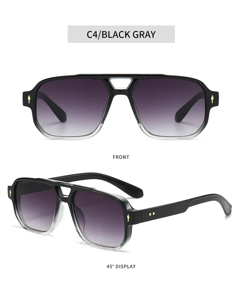 New Retro Double Bridge Square Sunglasses For Women Men Fashion Luxury Design Rivets Sun Glasses Trending Shades UV400 Eyeglasse exovai.com