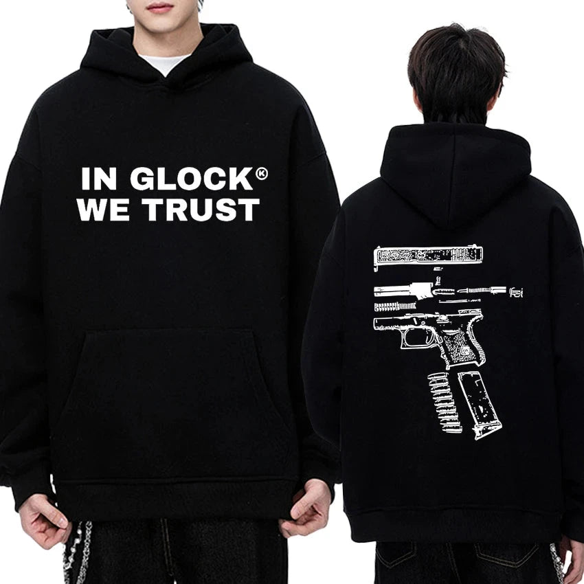 IN GLOCK WE TRUST Letter Double Sided Printed Hoodie Men Women Punk Style Vintage streetwear Unisex Fleece Long sleeve pullovers exovai.com