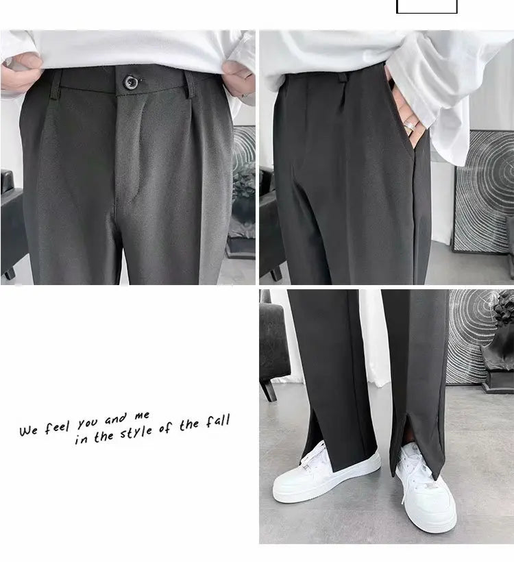 Spring/Summer Black Suit Pants Men Fashion Society Mens Dress Pants Korean Loose Straight Pants Mens Office Formal Trousers exovai.com