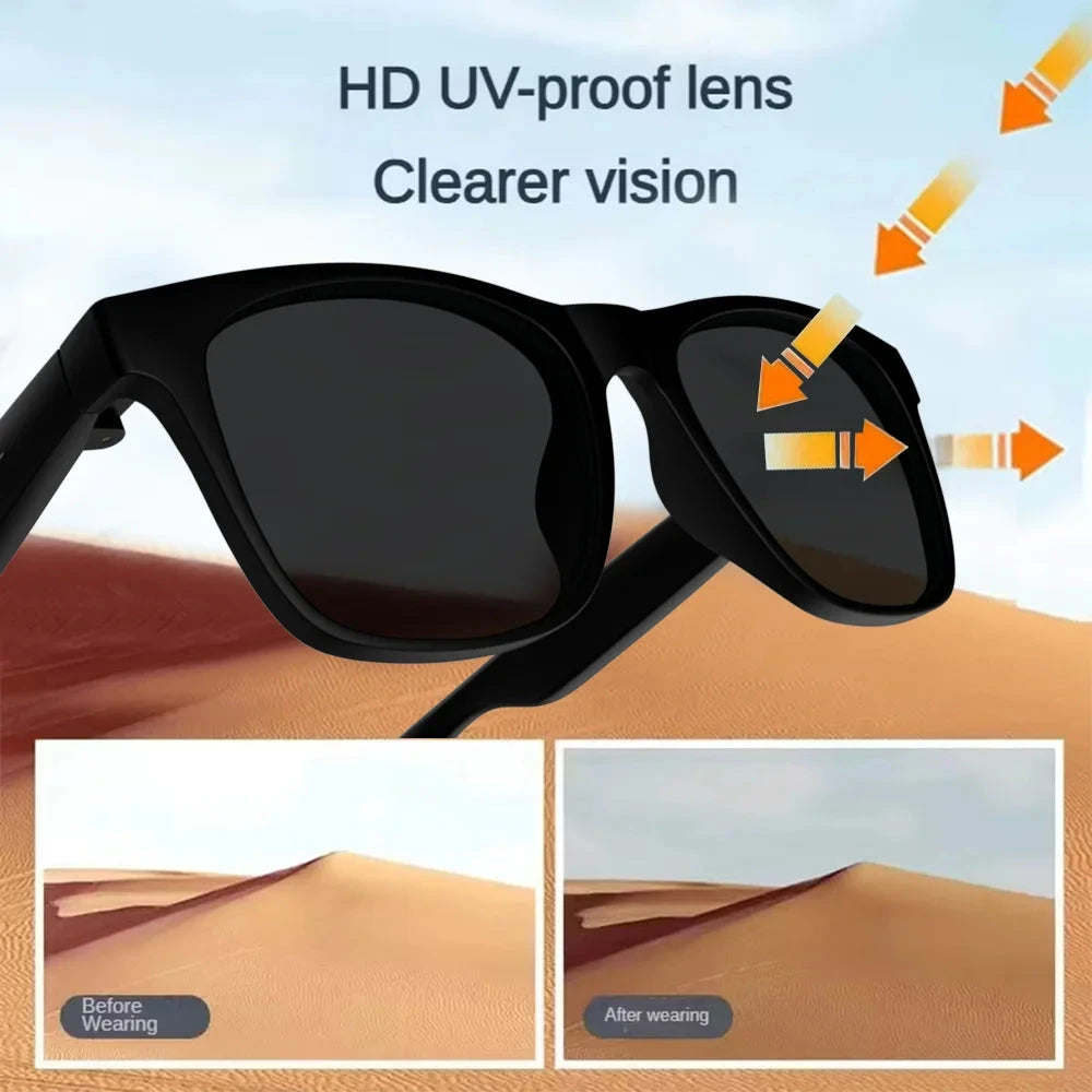 LAXASFIT 2025 New Men's Smart Glasses Women's Bluetooth Glasses Voice Call Control Music UV Polarized Sunglasses exovai.com