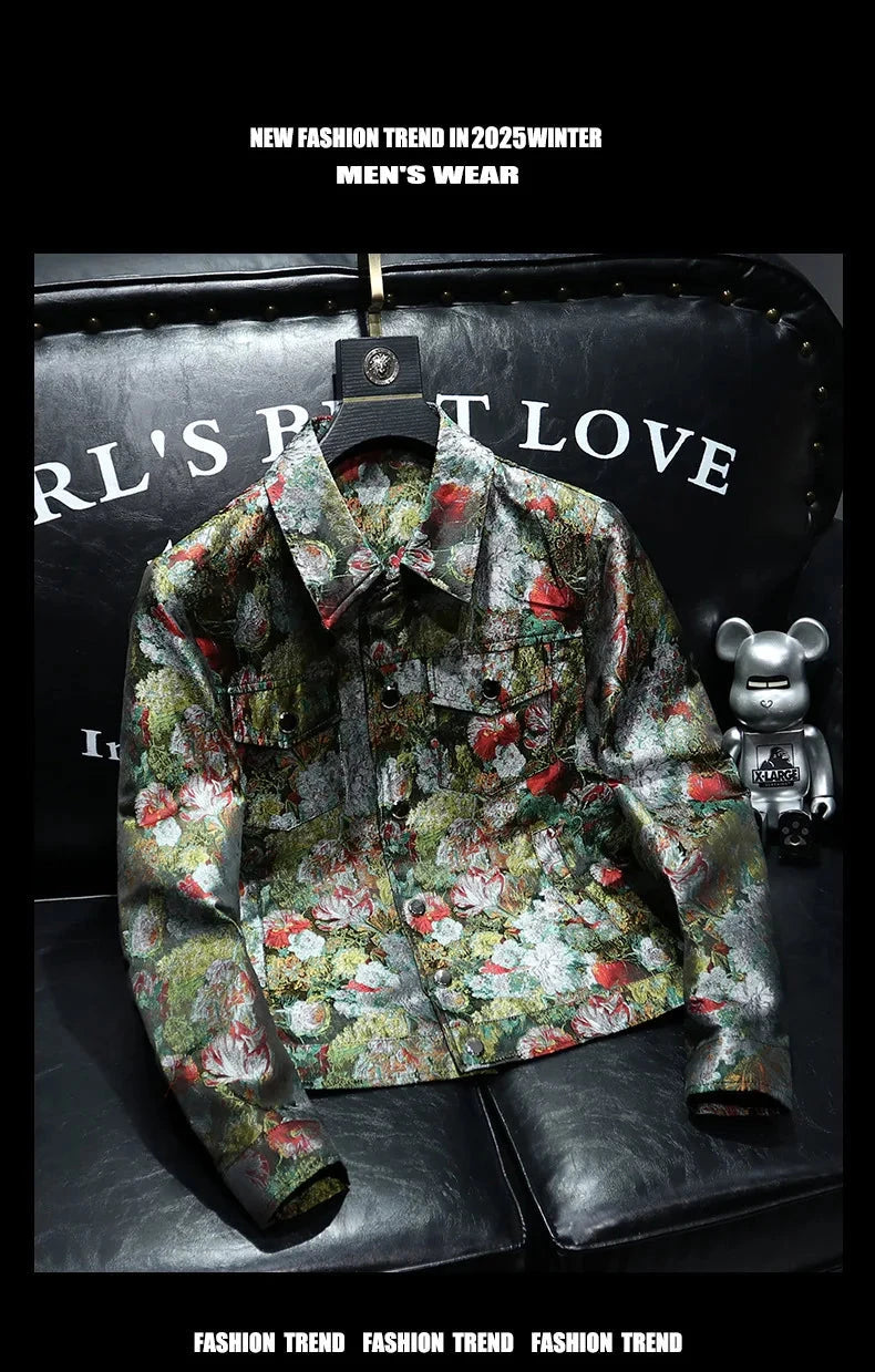 2025 Autumn Winter Men's Jacket Lapel Long Sleeve Casual Jackets Male Luxury Jacquard Social Business Outwear Windproof Coats exovai.com