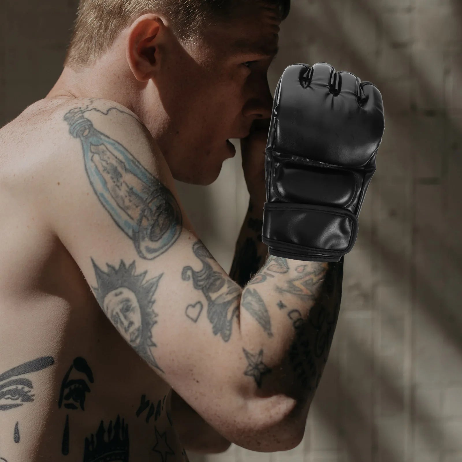 Boxing Gloves Punching Bag Half Finger Kickboxing Training Sparring Martial Black MMA Style Comfortable Wrist Support exovai.com