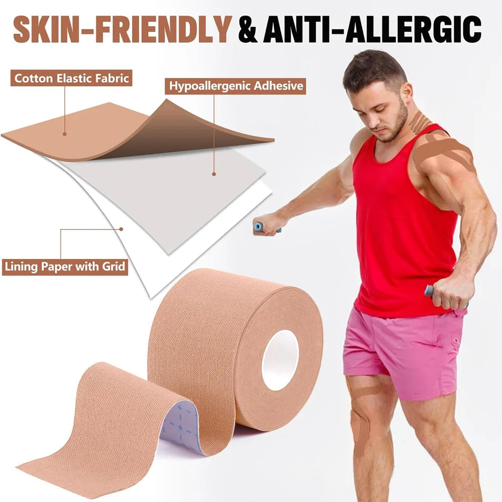 5 Roll Kinesiology Tape Precut | Waterproof Elastic Athletic Tape, Adhesive Sports Tape for Muscle Pain Relief & Joint Support exovai.com
