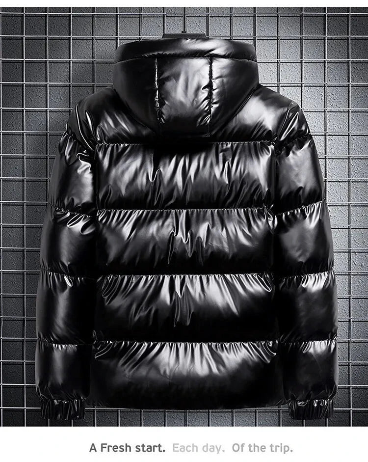 Men Parkas Thicken Warm Coat Men's Solid Color Parkas Coat Men's Fashion New Streetwear Winter Jacket Mens Glossy Black Jackets exovai.com