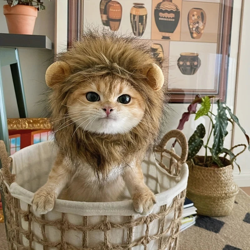 Pet Hairpiece - Humorous Lion Mane Headgear for Dogs and Cats, Adjustable Costume Accessories for Fun Dress-up and Play exovai.com