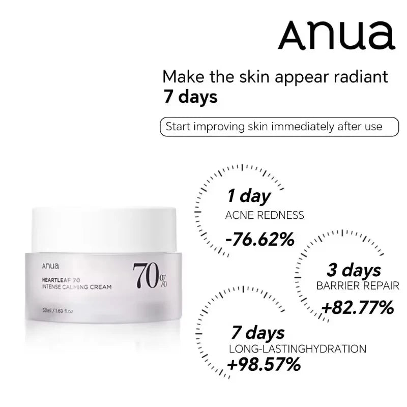 ANUA Heartleaf 70 Intense Calming Cream with Ceramide Whitening Cream Moisturizing Facial Cream 50ml Korean Skin care Product exovai.com