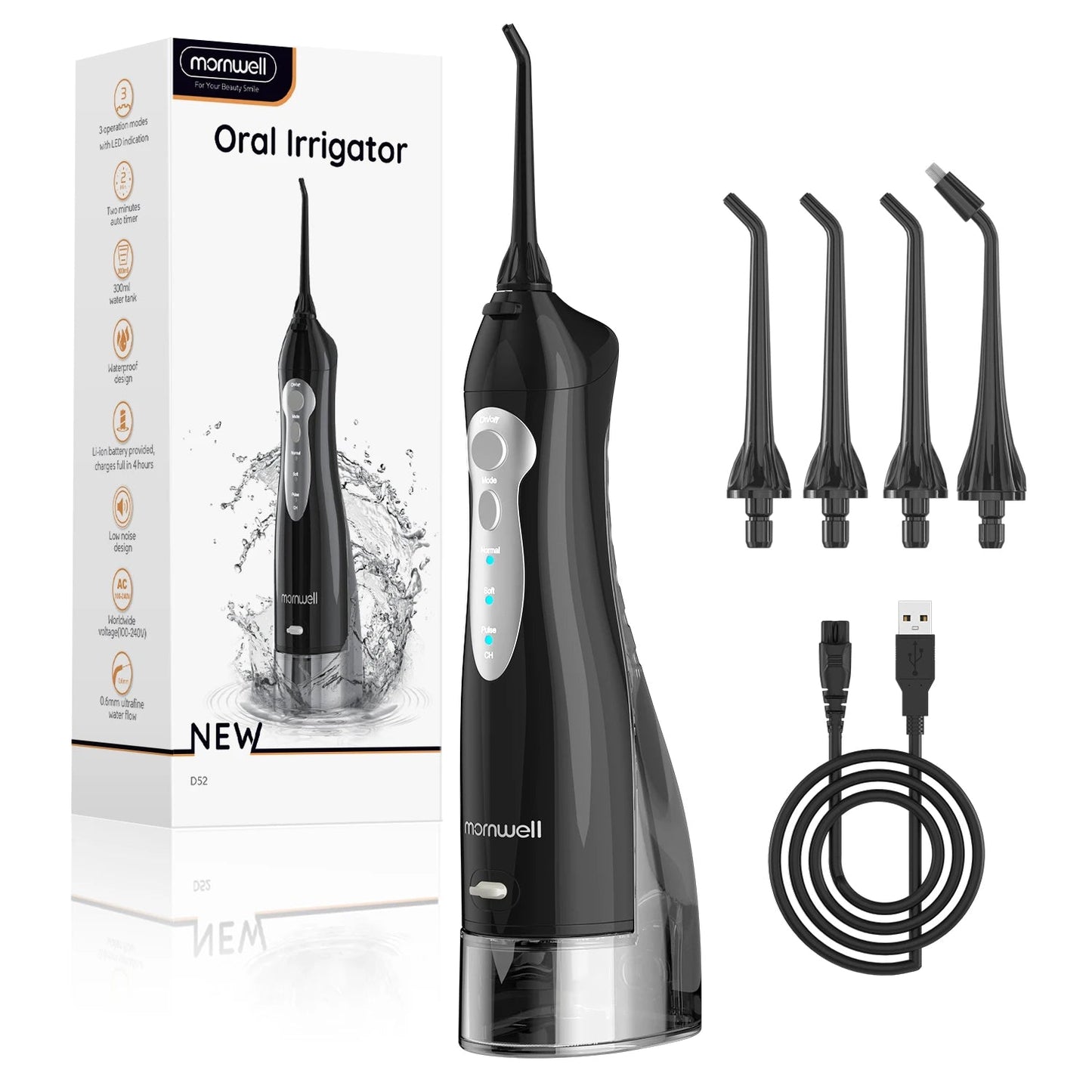 Water Dental Flosser Teeth Picks 4 Jets 3 Modes Portable Cordless D52 Water Flosser for Teeth Cleaner IPX7 Waterproof Oral Picks exovai.com