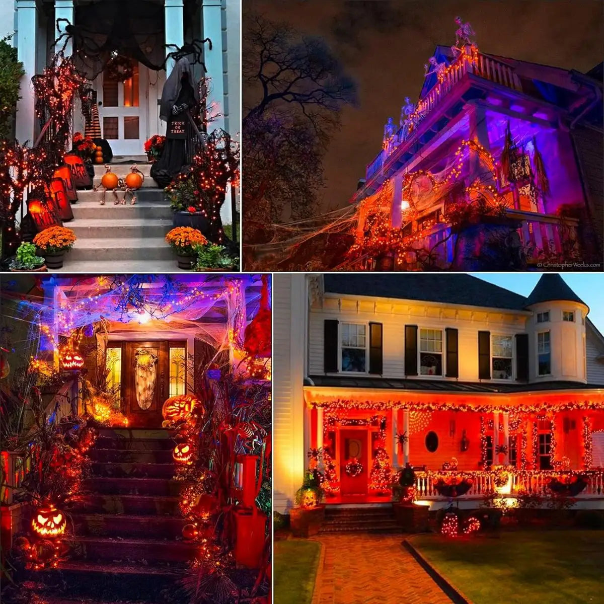 2 Pack 120LED Halloween Solar Powered Black Copper Wire Lamp Lights With 8 Lighting Modes Outdoor Waterproof Horror Atmosphere exovai.com