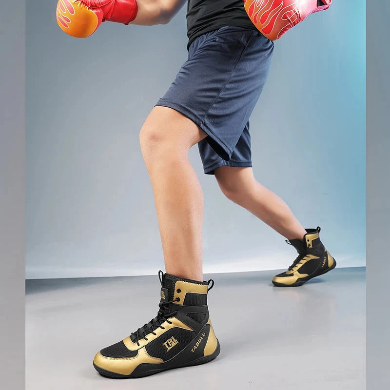 Wrestling shoes male Boxing Shoes Fighting Sanda Strength High Top Shoes light fighting Boots Weightlifting shoe Sneakers exovai.com
