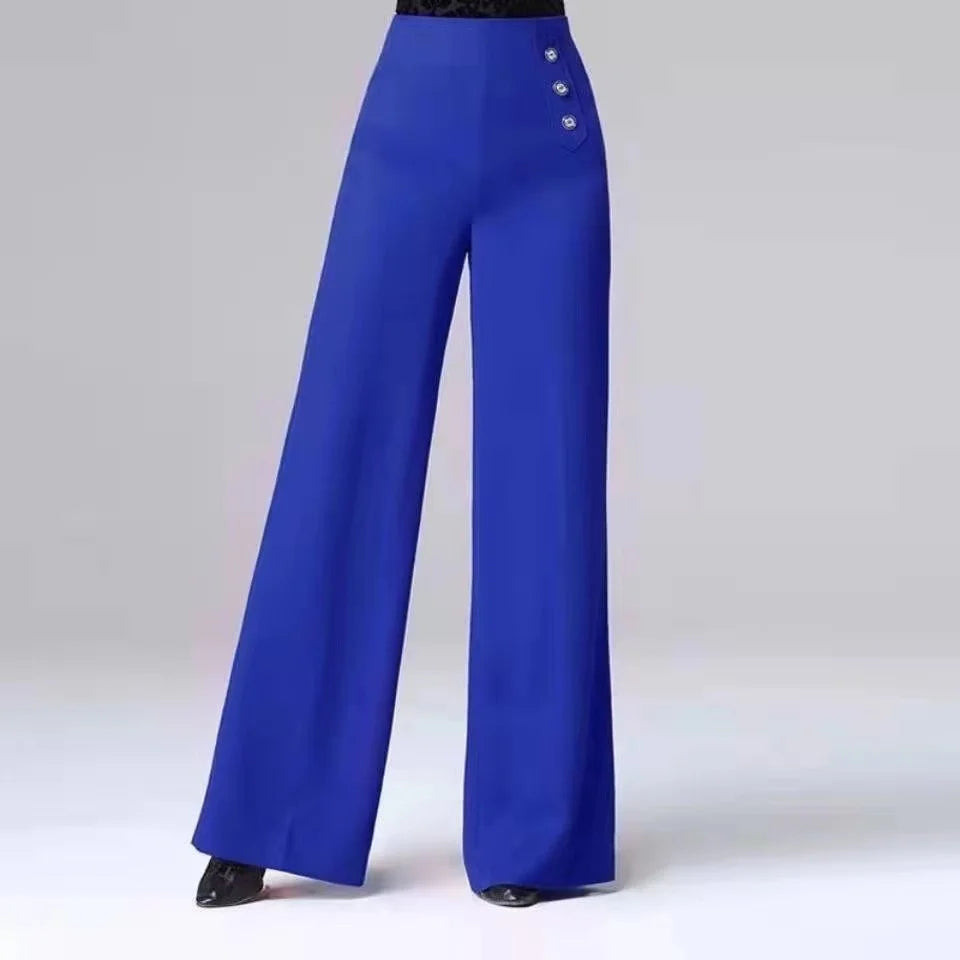 High Waist Wide Leg Pants Women's Spring Autumn Long Drapey Latin Dance Pants Modern Dance Trousers for Women Commute Sle exovai.com